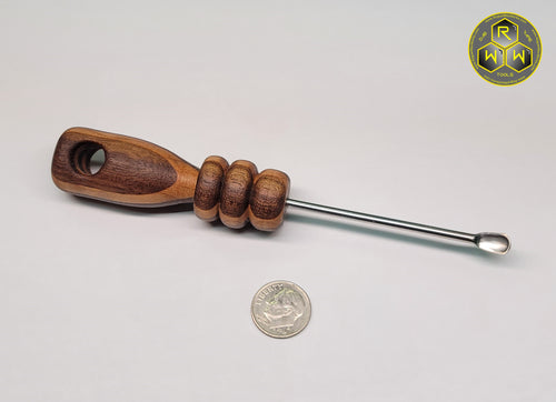 NW23 Walnut & Canary Hand Turned Handle Dabber, Dab Tool With Scoop Tip